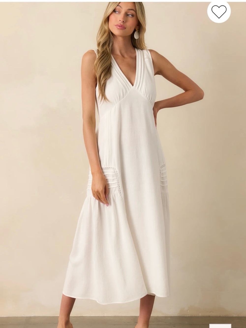 Lovestich Ester Lace Sleeveless V-Neck White Midi Dress